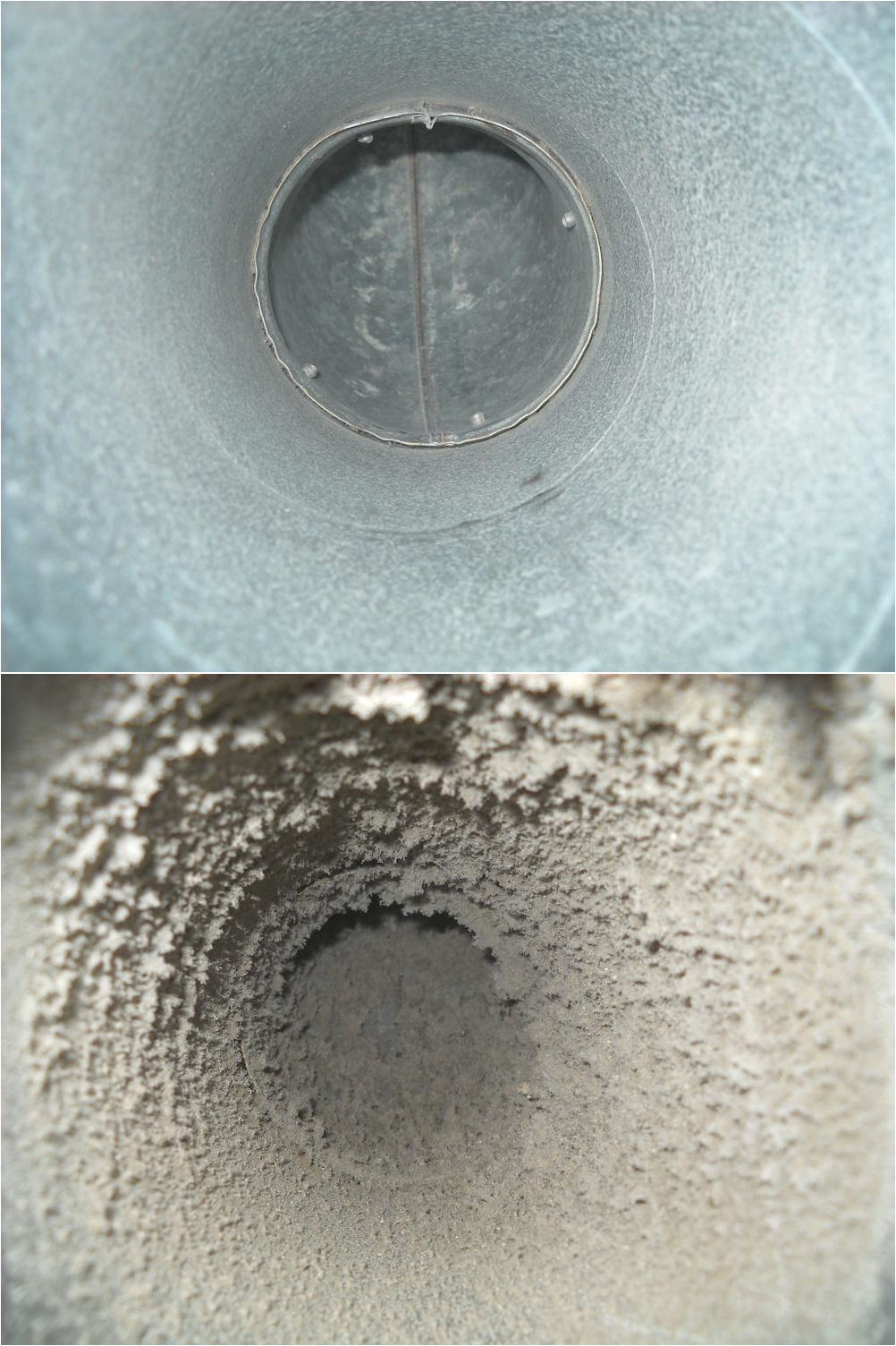 Ilmanvaihtokanavan ennen ja jälkeen puhdistuksen